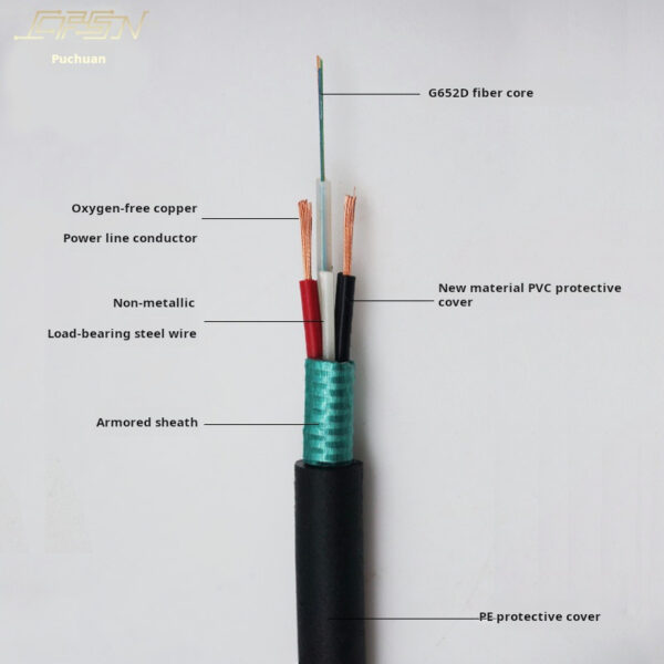 Armored photoelectric composite hybrid cable outdoor GYXTW4/6/8 core optical fiber power wire integrated communication wire - Image 2